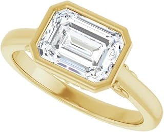 Nature Inspired 2 CT Emerald Cut Lab Grown Diamond Ring | 14K Solid Yellow Gold, VVS1-2/E-F, IGI Certified Bezel-Set Wedding Engagement Ring | Size 4-12