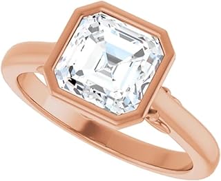 Nature Inspired 2 CT Asscher Cut Lab Grown Diamond Ring | 14K Solid Rose Gold, VVS1-2/E-F, IGI Certified Bezel-Set Wedding Engagement Ring | Size 4-12