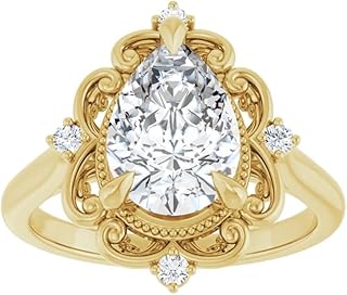 Antique 3 CT Pear Cut Bridal Engagement Ring | Lab Grown Diamond, VVS1-2/EF, 10K Solid Yellow Gold | IGI Certified Wedding Ring for Women | Size 4-12