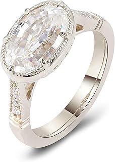 Promise Rings Womens Engagement Ring, 18K White Gold Wedding Rings for Women Luxury Shiny 6 Claw Oval Moissanite 3ct Ring White Gold