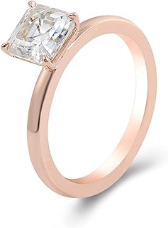 Wedding Ring Engagement Rings for Women, 18K Rose Gold Promise Rings for Women Simple Solitaire Square Moissanite 1ct-3ct Ring Rose Gold