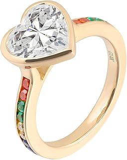 Engagement Anniversary Rings Wedding Ring for Women, 18K Gold Promise Rings for Her Women Simple Rainbow Half Eternity with Heart Moissanite 1ct-3ct Ring Yellow Gold