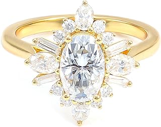 Engagement Rings Promise Ring for Women, 18K Yellow Gold Wedding Rings for Women Luxury Sunflower with 4 Prong Oval Moissanite 1ct-3ct Ring Yellow Gold