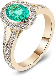 Promise Ring Womens Engagement Rings, 18K Yellow Gold Wedding Rings for Women Elegant Halo Half Eternity with 1.5ct Oval Lab Created Emerald and Moissanite Ring Yellow Gold