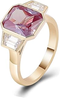 Wedding Rings Engagement Ring for Women, 18K Gold Promise Rings for Her Women Luxury Geometric Design with 1ct-3ct Rectangular Lab Created Ruby and Moissanite Ring Yellow Gold