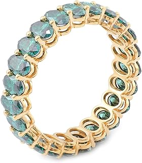 Engagement Rings Women's Wedding Ring, 18K Yellow Gold Promise Ring for Women Eternity Row with Green Oval Created Emerald Rings Yellow Gold