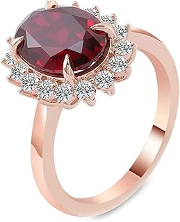 Engagement Promise Rings Women's Wedding Ring, 18K Rose Gold Rings for Women Halo Flower with Oval Lab Created Ruby 1ct-3ct and Moissanite Ring Rose Gold