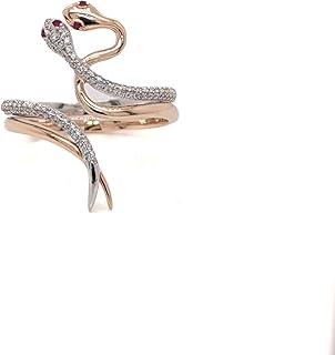 NNJ Ruby and Natural Diamond (SI2-I1, G-H) Ring in Solid 14K Yellow and White Gold | Engagement Rings for Women | Wedding Ring | Promise Ring | Ruby Snake Diamond Ring | Handcrafted Diamond Ring