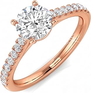 Lab Grown Diamond Engagement Ring for Women, Round Brilliant Cut with Side Stones, D/VVS Clarity, 0.50–5.00 CT, 10K 14K Gold or Platinum, Proposal Ring