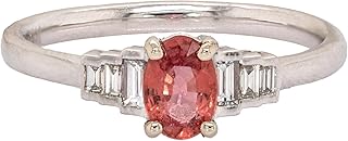 NNJ 0.58 ctw Padparadscha Sapphire and Natural Diamond Ring in Solid 14K White Gold | Wedding Ring | Engagement Ring | Promise Ring | Fine Jewelry