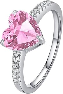 Wedding Band Ring For Women, Ladies 9K/14K/18K white Gold Delicate Engagement Ring with 8mm Heart Shape Lab Created Pink Sapphire