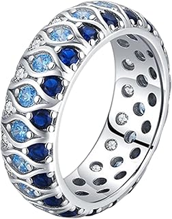 Wedding Band Ring For Women, Ladies 9K/14K/18K White Gold Luxury Engagement Ring with Lab Created Sapphire, Topaz and Moissanite