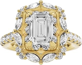 1–5 Ct Emerald Cut Lab Grown Diamond Ring VVS2 10K 14K 18K Solid Gold Lab Grown Diamond Engagement Ring Art-Deco Milgrain Halo Wedding Bridal Anniversary Ring Valentine Gift for Her(IGI Certified)