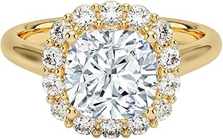 IGI Certified 1-5 Ct Cushion Cut Lab Grown Diamond Ring – 10K/14K/18K Solid Gold, 925 Sterling Silver & 950 Platinum | Lotus Flower Halo Engagement Ring for Women