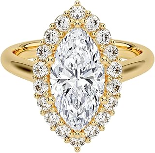IGI Certified 1-5 Ct Marquise Cut Lab Grown Diamond Ring – 10K/14K/18K Solid Gold, 925 Sterling Silver & 950 Platinum | Lotus Flower Halo Engagement Ring for Women