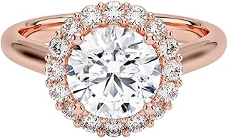IGI Certified 1-5 Ct Round Cut Lab Grown Diamond Ring – 10K/14K/18K Solid Gold, 925 Sterling Silver & 950 Platinum | Lotus Flower Halo Engagement Ring for Women
