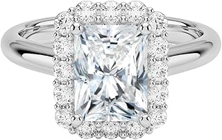 IGI Certified 1-5 Ct Radiant Cut Lab Grown Diamond Ring – 10K/14K/18K Solid Gold, 925 Sterling Silver & 950 Platinum | Lotus Flower Halo Engagement Ring for Women