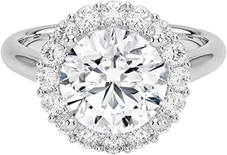 IGI Certified 1-5 Ct Round Cut Lab Grown Diamond Ring – 10K/14K/18K Solid Gold, 925 Sterling Silver & 950 Platinum | Lotus Flower Halo Engagement Ring for Women