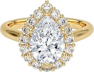 IGI Certified 1-5 Ct Pear Cut Lab Grown Diamond Ring – 10K/14K/18K Solid Gold, 925 Sterling Silver & 950 Platinum | Lotus Flower Halo Engagement Ring for Women