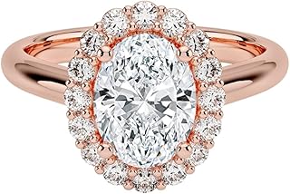 IGI Certified 1-5 Ct Oval Cut Lab Grown Diamond Ring – 10K/14K/18K Solid Gold, 925 Sterling Silver & 950 Platinum | Lotus Flower Halo Engagement Ring for Women