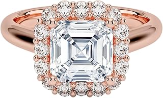 IGI Certified 1-5 Ct Asscher Cut Lab Grown Diamond Ring – 10K/14K/18K Solid Gold, 925 Sterling Silver & 950 Platinum | Lotus Flower Halo Engagement Ring for Women