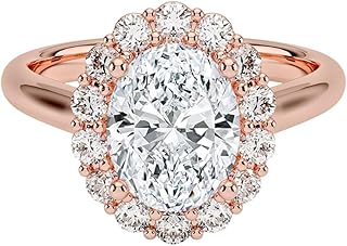 IGI Certified 1-5 Ct Oval Cut Lab Grown Diamond Ring – 10K/14K/18K Solid Gold, 925 Sterling Silver & 950 Platinum | Lotus Flower Halo Engagement Ring for Women