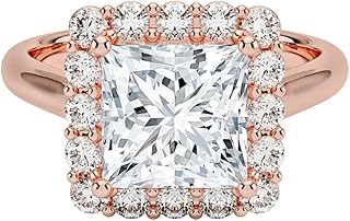 IGI Certified 1-5 Ct Princess Cut Lab Grown Diamond Ring – 10K/14K/18K Solid Gold, 925 Sterling Silver & 950 Platinum | Lotus Flower Halo Engagement Ring for Women