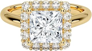 IGI Certified 1-5 Ct Princess Cut Lab Grown Diamond Ring – 10K/14K/18K Solid Gold, 925 Sterling Silver & 950 Platinum | Lotus Flower Halo Engagement Ring for Women