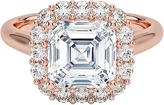 IGI Certified 1-5 Ct Asscher Cut Lab Grown Diamond Ring – 10K/14K/18K Solid Gold, 925 Sterling Silver & 950 Platinum | Lotus Flower Halo Engagement Ring for Women