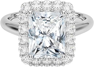 IGI Certified 1-5 Ct Radiant Cut Lab Grown Diamond Ring – 10K/14K/18K Solid Gold, 925 Sterling Silver & 950 Platinum | Lotus Flower Halo Engagement Ring for Women