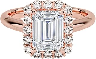 IGI Certified 1-5 Ct Emerald Cut Lab Grown Diamond Ring – 10K/14K/18K Solid Gold, 925 Sterling Silver & 950 Platinum | Lotus Flower Halo Engagement Ring for Women