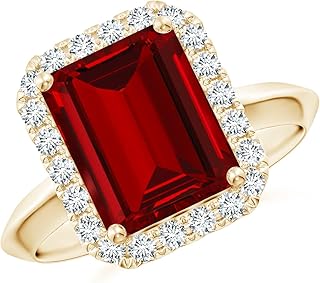 Lab Emerald Cut Ruby Diamond Halo Engagement Ring For Women May Birthstone|1, 2, 3, 4 Carat Ruby Ring 10k, 14k Gold, Silver|Birthday, Valentine Gift