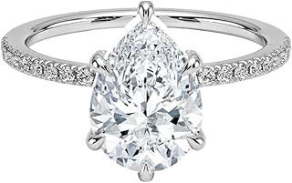 IGI Certified 1-5 Ct Pear Cut Lab Grown Diamond Ring – 10K/14K/18K Solid Gold, 925 Sterling Silver & 950 Platinum | Hidden Halo Engagement Ring for Women