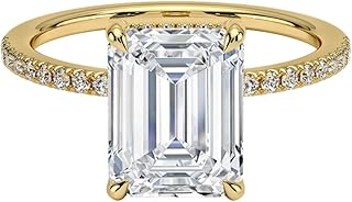 IGI Certified 1-5 Ct Emerald Cut Lab Grown Diamond Ring – 10K/14K/18K Solid Gold, 925 Sterling Silver & 950 Platinum | Hidden Halo Engagement Ring for Women