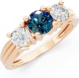 Dazzlingrock Collection 1.00 Ctw Round Blue & White Natural Diamond Three Stone Engagement Ring for Women in Real Solid Gold