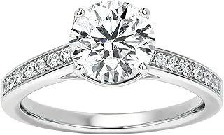 10K 14K 18K Gold 1-5 Carat Lab-Grown Diamond Solitaire Engagement Ring for Women, 1 Carat Round Cut, VVS1-VVS2, Pavé Band, for Wedding & Proposal, Elegant Fine Jewelry