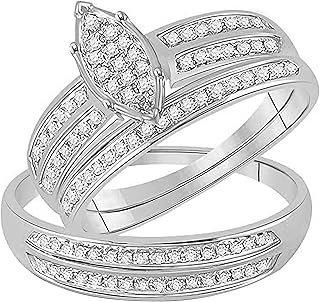 Dazzlingrock Collection 0.26 Ctw Round White Natural Diamond marquise shaped Wedding Trio Ring Set in Real Solid Gold