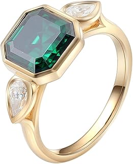 Engagement Rings Women's Wedding Ring, 18K Yellow Gold Promise Rings for Women Vintage 1ct-3ct Square Lab Created Emerald and Moissanite Ring Yellow Gold