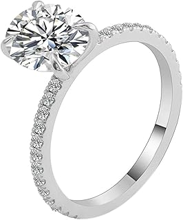 Engagement Promise Ring Anniversary Rings for Women, 18K White Gold Wedding Ring for Women Elegant Half Eternity Row with 4 Claw Oval Moissanite 1ct-3ct Rings White Gold