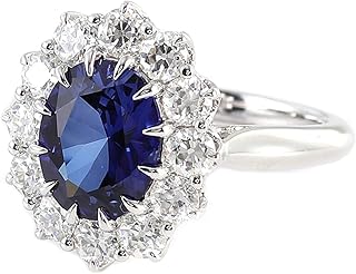 Promise Engagement Rings Anniversary Ring for Women, 18K White Gold Wedding Rings for Women Classic Flower with 1ct-3ct Oval Lab Created Sapphire and Moissanite Ring White Gold