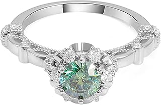 Promise Anniversary Rings Wedding Ring for Women, 18K White Gold Engagement Ring for Women Elegant Flower with 1ct-3ct Round Created Emerald and Moissanite Rings White Gold