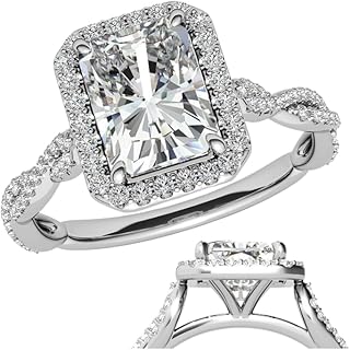 1-5 Carat, EF-VS IGI Radiant Cut Lab Grown Diamond Solitaire Twisted Cathedral Halo Engagement Ring In 14k White Yellow Rose Gold For Women