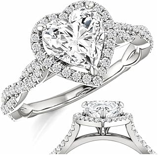 1-5 Carat, EF-VS IGI Heart Cut Lab Grown Diamond Solitaire Twisted Cathedral Halo Engagement Ring In 14k White Yellow Rose Gold For Women