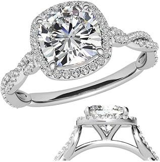 1-5 Carat, EF-VS IGI Cushion Cut Lab Grown Diamond Solitaire Twisted Cathedral Halo Engagement Ring In 14k White Yellow Rose Gold For Women