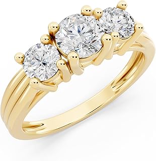 Dazzlingrock Collection 1.00 Ctw Round Lab Grown White Diamond Three Stone Engagement Ring for Women in Real Solid Gold