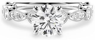 1-5 Carat, EF-VS IGI Round Cut Lab Grown Diamond Solitaire MIlgrain Design Vintage Style Band Engagement Ring In 14k White Yellow Rose Gold For Women