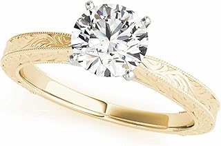 WJD Exclusives 1CT Lab-Grown Diamond 18K Gold Yellow Vintage-Style Milgrain Engagement Ring