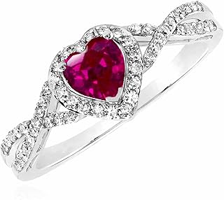 WJD Exclusives 0.98CTW Natural Diamond & Ruby 10K Gold White Halo Heart Engagement Ring