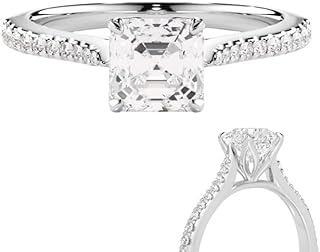 1-5 Carat, D-VVS1 Asscher Cut Moissanite Solitaire Petal Head Diamond Band Engagement Ring In 10k White Yellow Rose Gold For Women