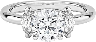 1.00 CT Lab Grown Diamond Engagement Ring with Marquise Side Diamonds, E–F Color VVS2 Clarity, 10K 14K 18K Solid Gold Three-Stone Ring, Proposal & Christmas hookup Gift for Women